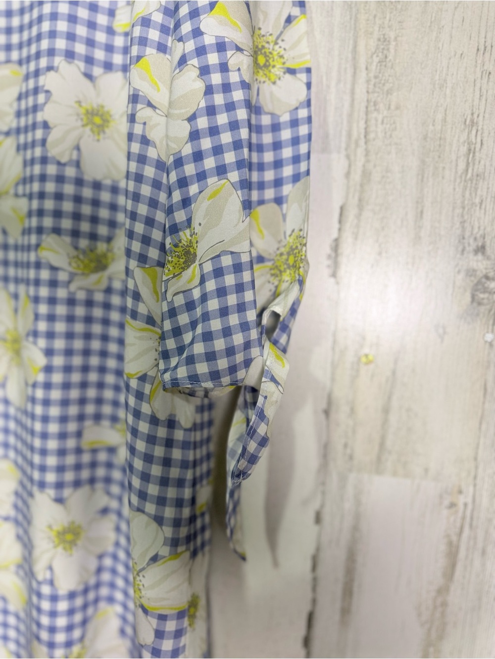 Draper James Blue Gingham Floral Shift Dress Tie Sleeve Size 4 - Picture 4 of 6
